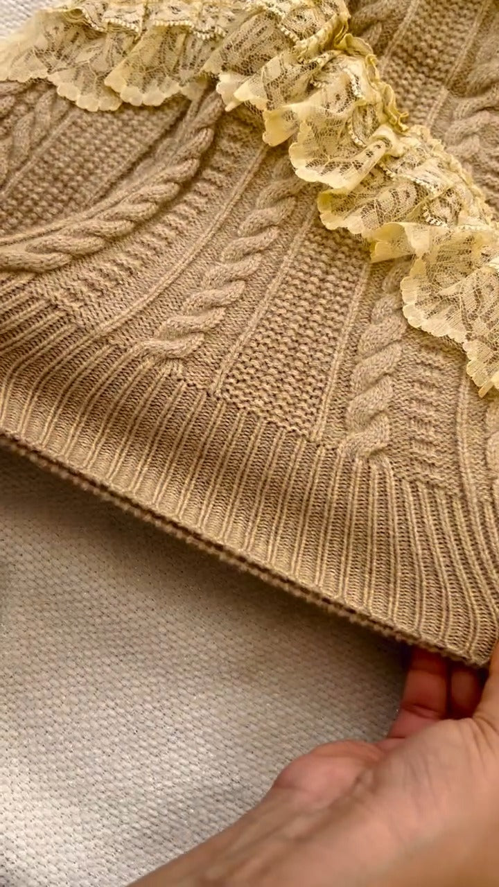 Knit Sweater With Lace Stripes