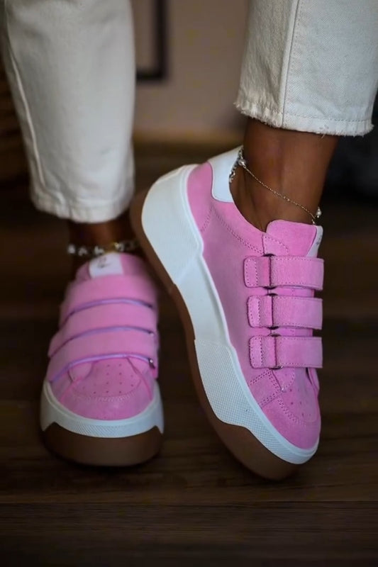 Pink Platform Velcro Sneakers
