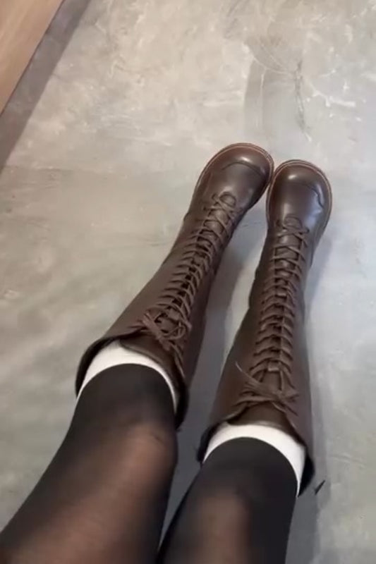 Lace-Up Knee-Height Boots