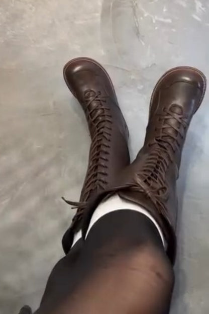 Lace-Up Knee-Height Boots