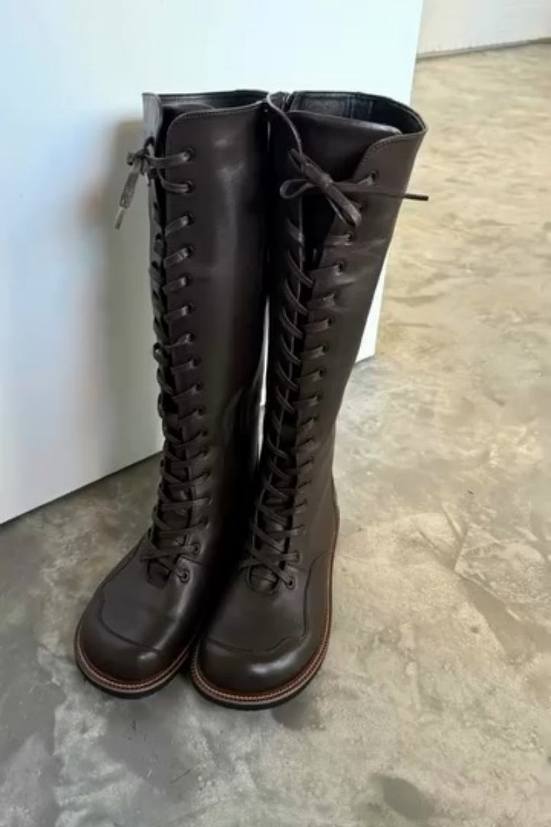 Lace-Up Knee-Height Boots