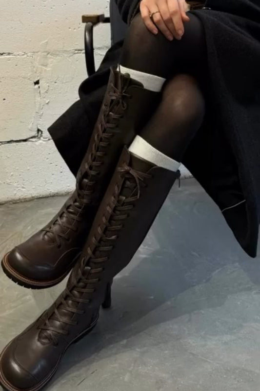 Lace-Up Knee-Height Boots