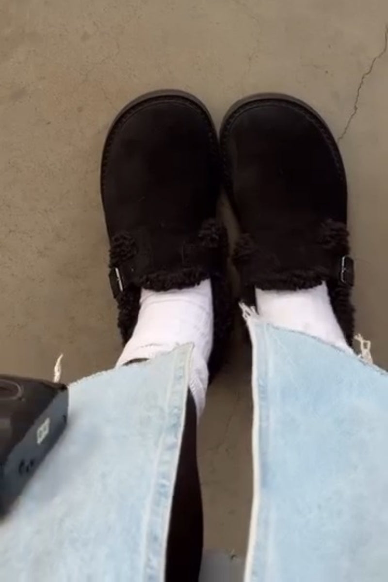 Fuzzy Buckle-Laced Combat Boots