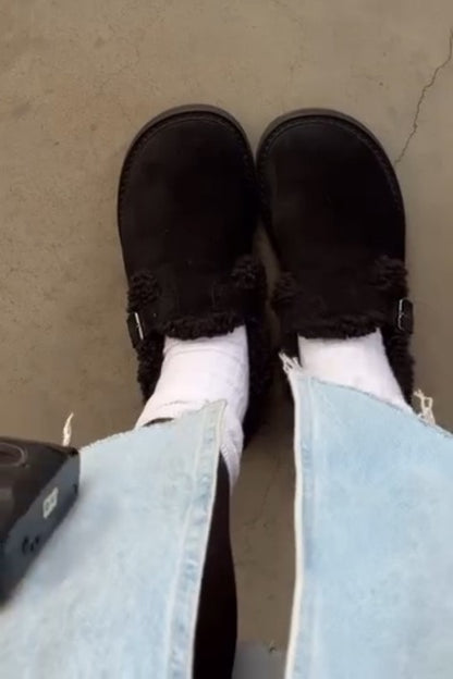 Fuzzy Buckle-Laced Combat Boots