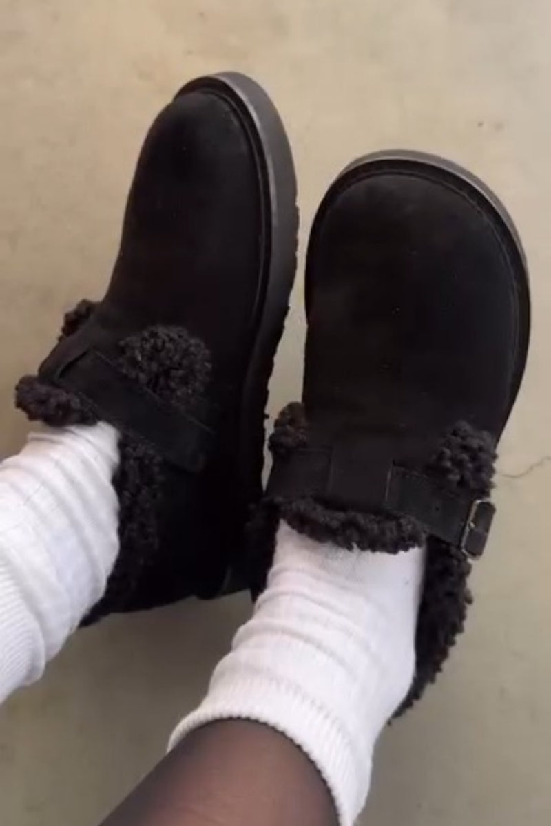 Fuzzy Buckle-Laced Combat Boots