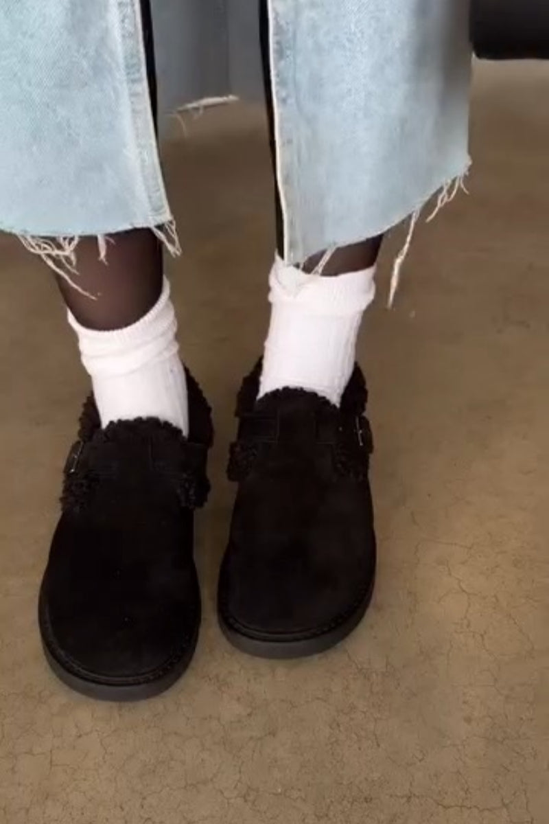 Fuzzy Buckle-Laced Combat Boots