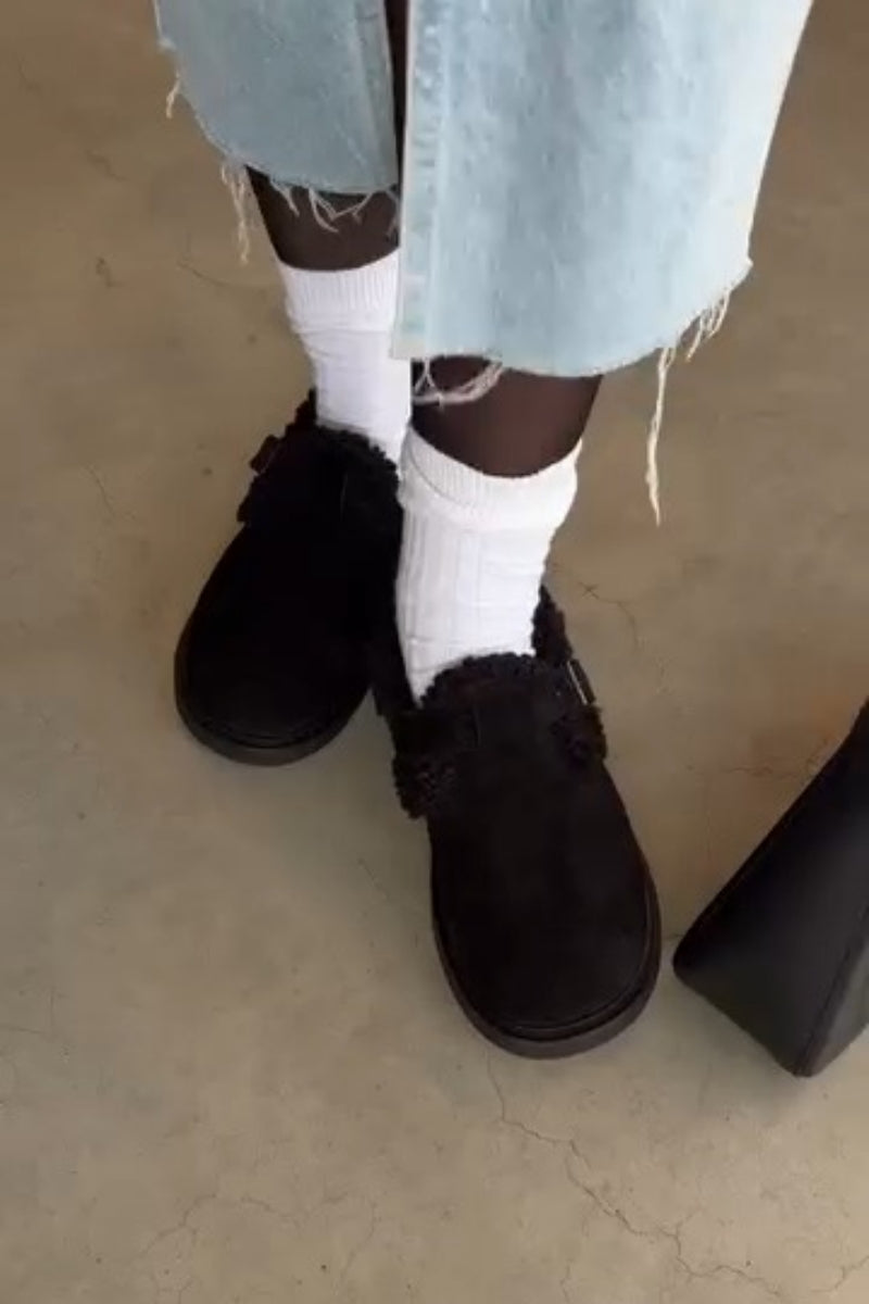 Fuzzy Buckle-Laced Combat Boots