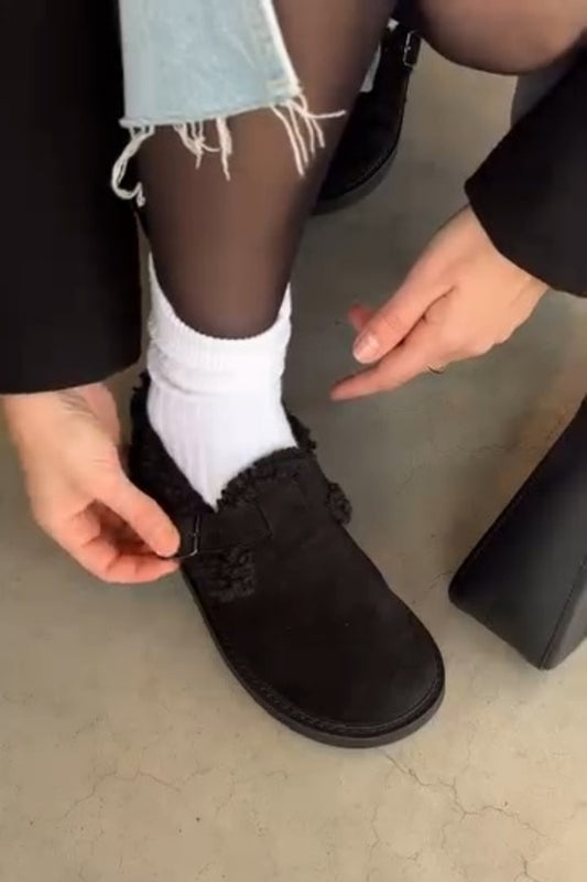 Fuzzy Buckle-Laced Combat Boots