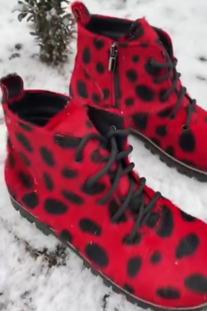 Red Leopard Print Winter Boots