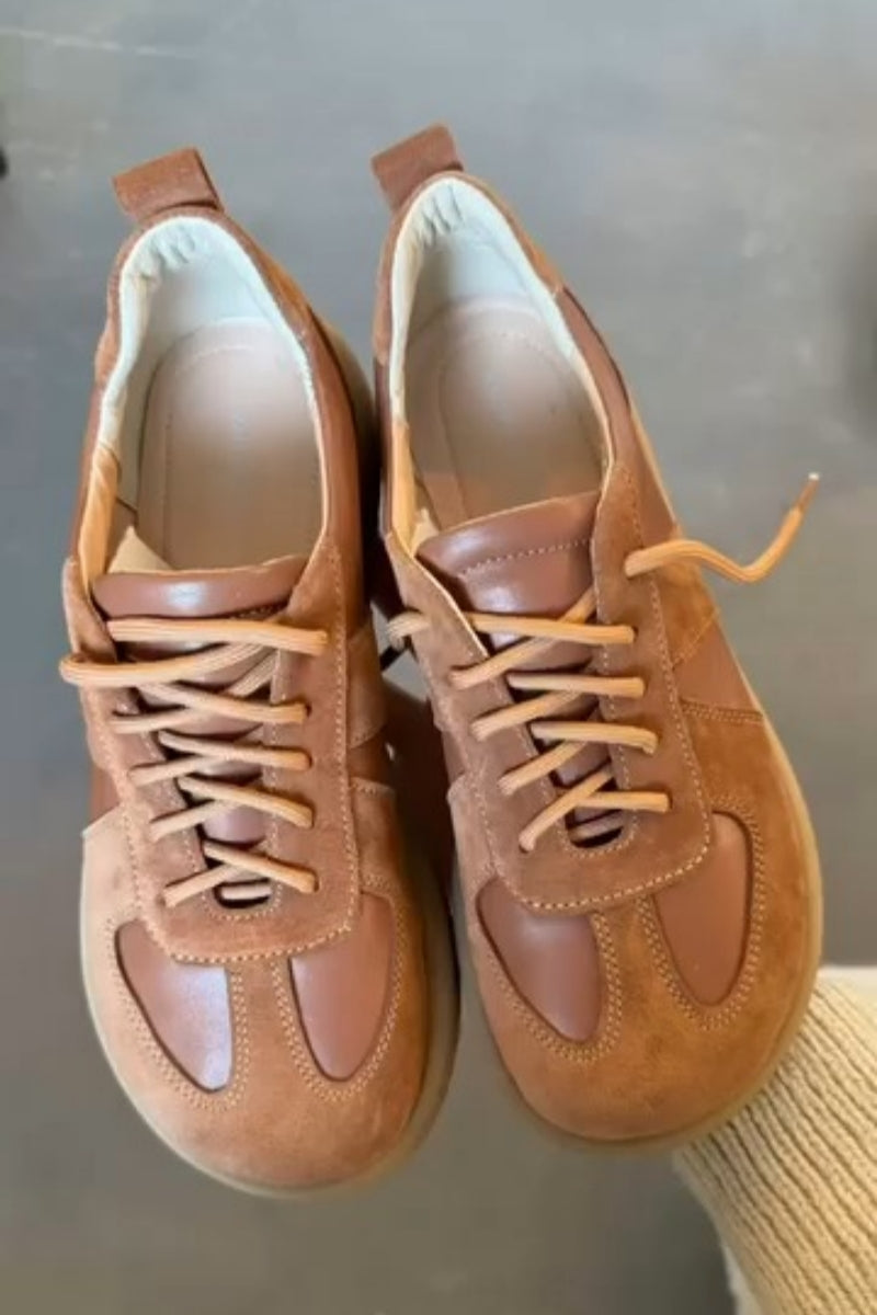 Tan Leather-Trim Sneakers
