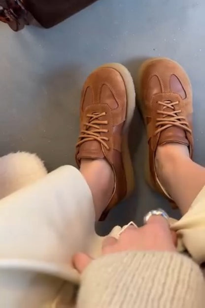 Tan Leather-Trim Sneakers