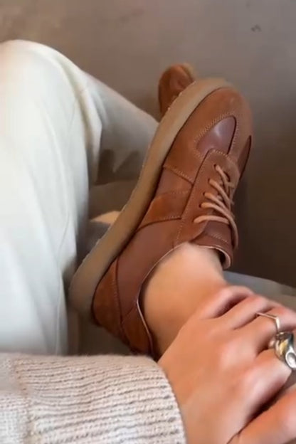 Tan Leather-Trim Sneakers