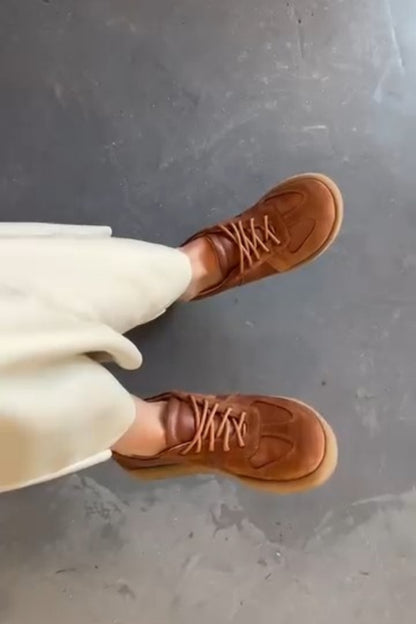 Tan Leather-Trim Sneakers