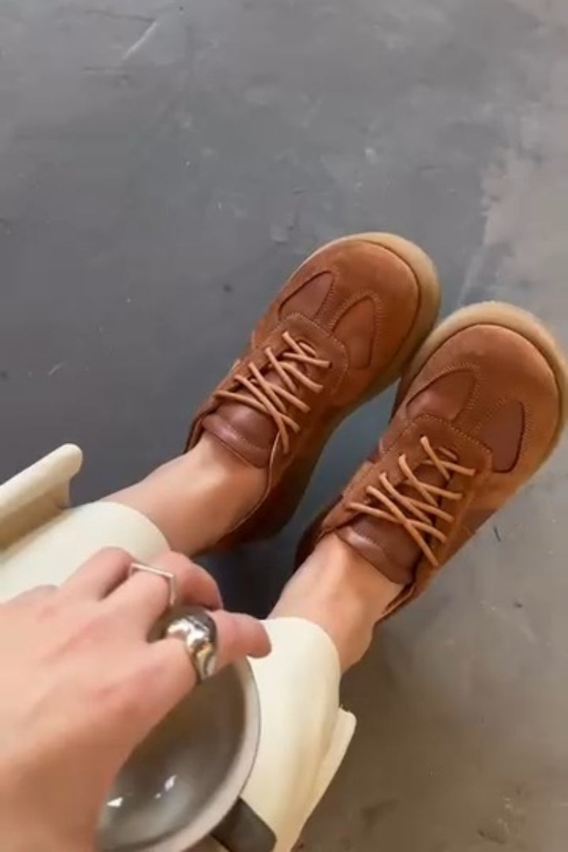 Tan Leather-Trim Sneakers