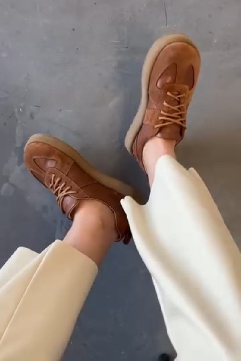 Tan Leather-Trim Sneakers