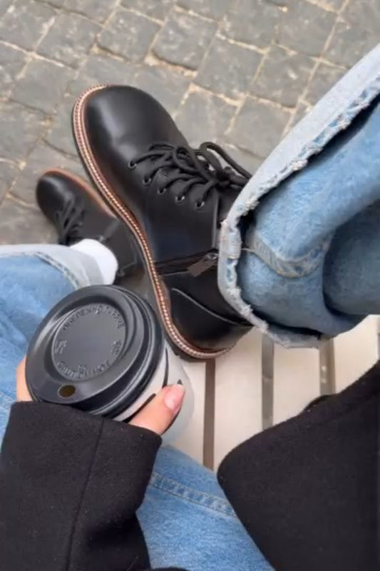 Black Leather-Laced Combat Boots