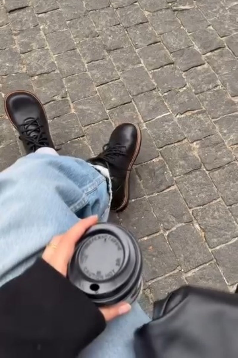 Black Leather-Laced Combat Boots