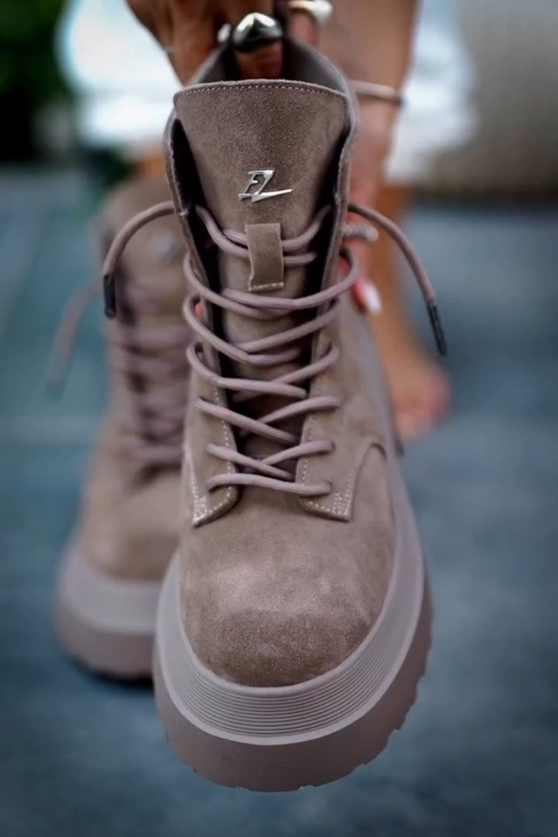 Taupe Leather-Trim Combat Boots