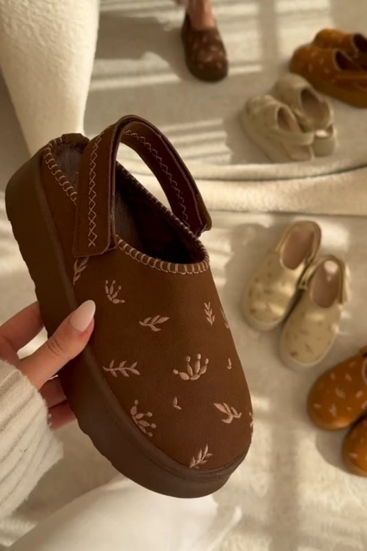 Embroidered Slip-On Shoer With Shearling Edge
