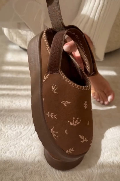 Embroidered Slip-On Shoer With Shearling Edge