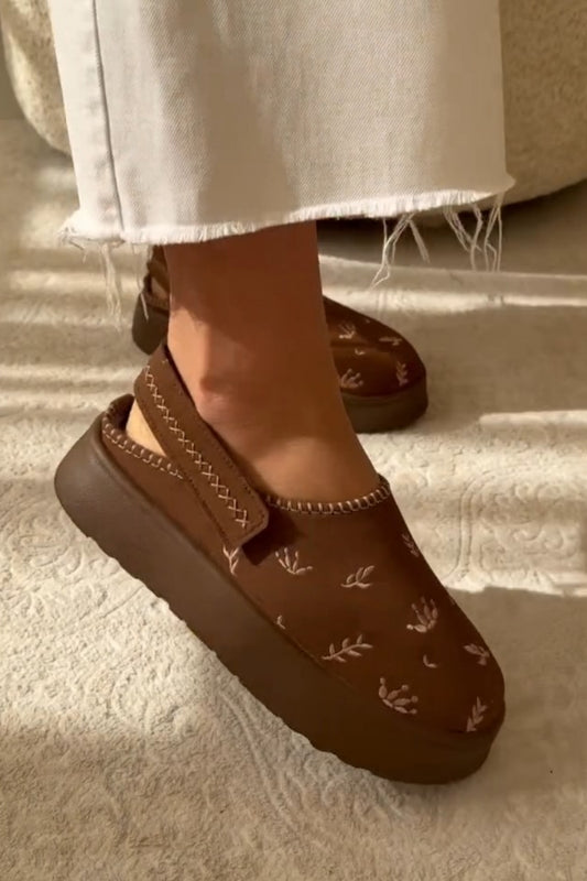 Embroidered Slip-On Shoer With Shearling Edge