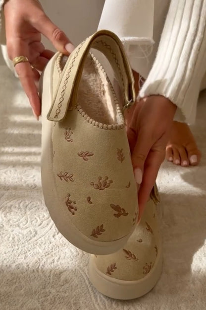 Embroidered Slip-On Shoer With Shearling Edge