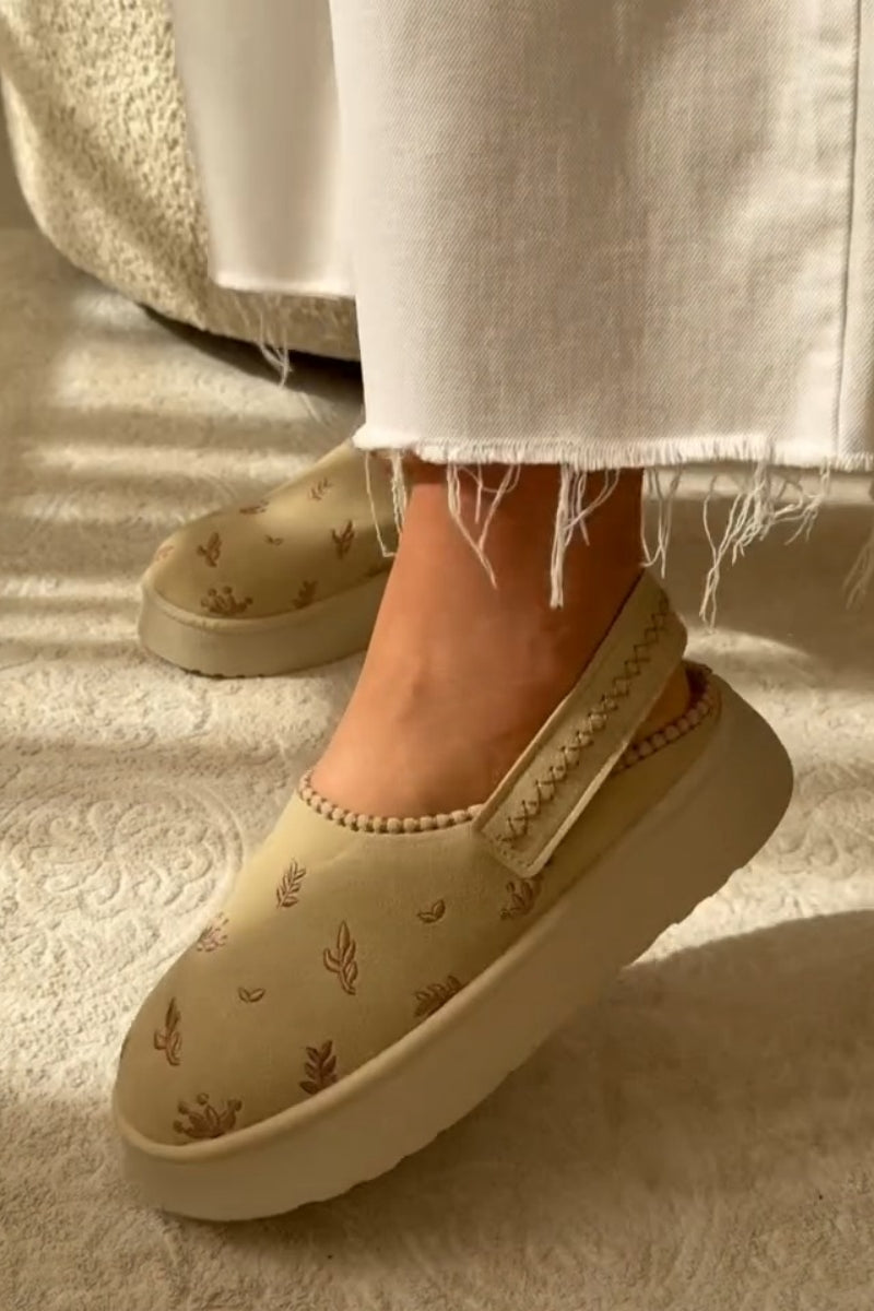 Embroidered Slip-On Shoer With Shearling Edge
