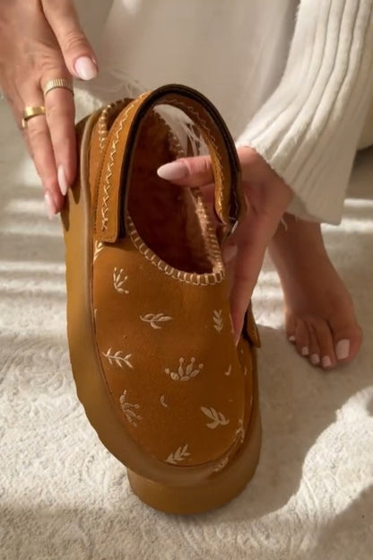 Embroidered Slip-On Shoer With Shearling Edge