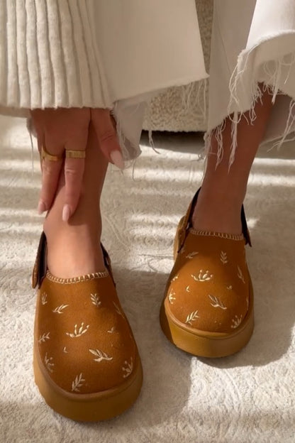 Embroidered Slip-On Shoer With Shearling Edge