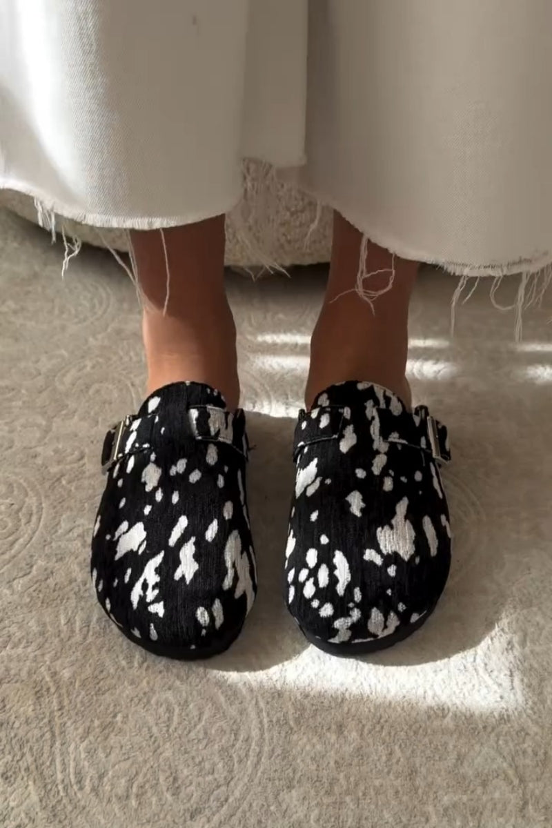 Dalmatian-Print Suede Mules