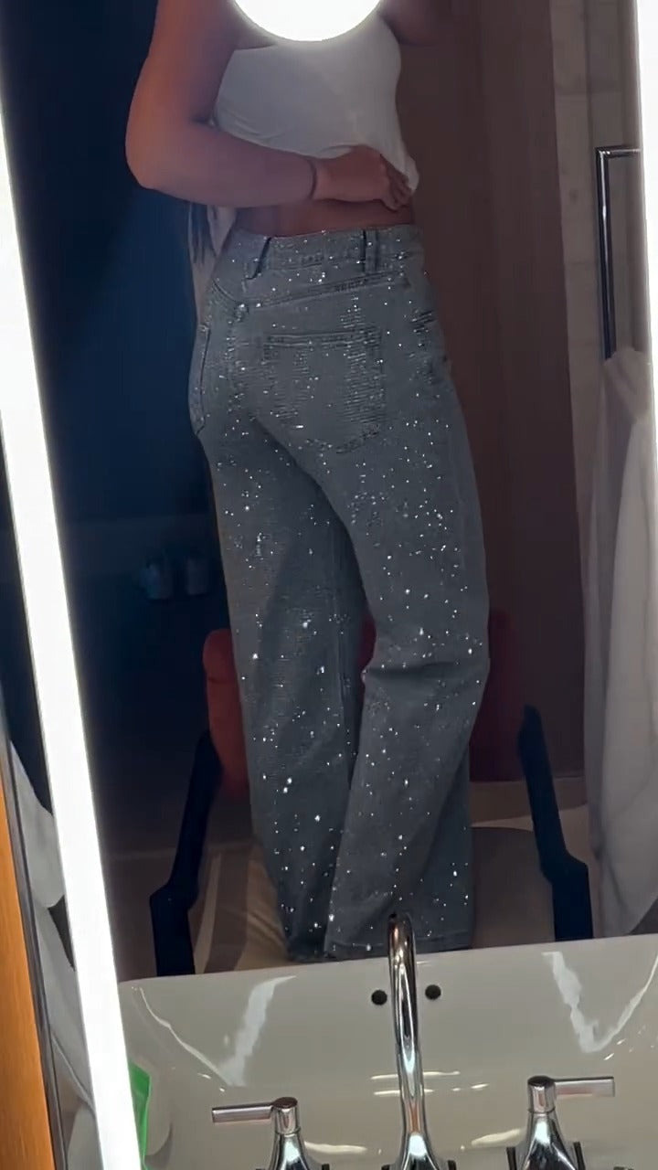 Sparkle Denim Wide-Leg Jeans