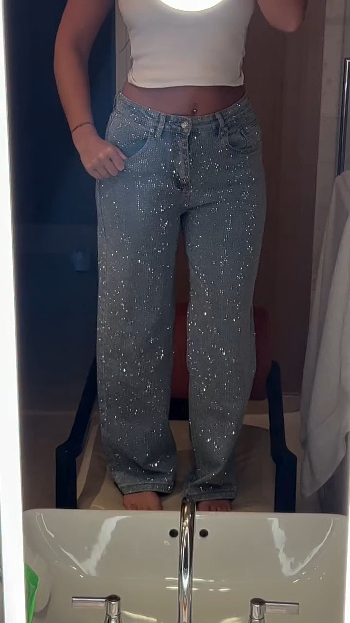 Sparkle Denim Wide-Leg Jeans