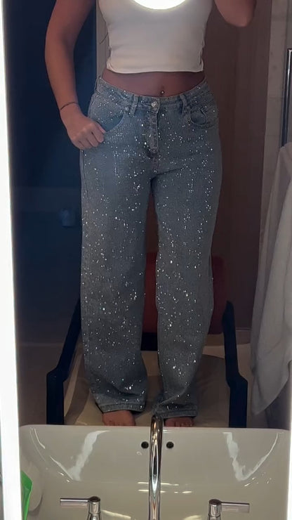 Sparkle Denim Wide-Leg Jeans