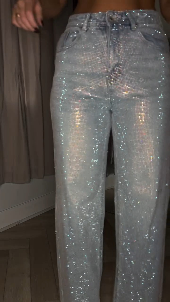 Sparkle Denim Wide-Leg Jeans