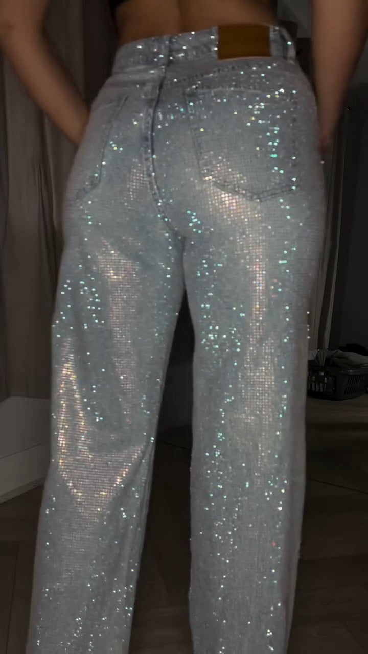 Sparkle Denim Wide-Leg Jeans