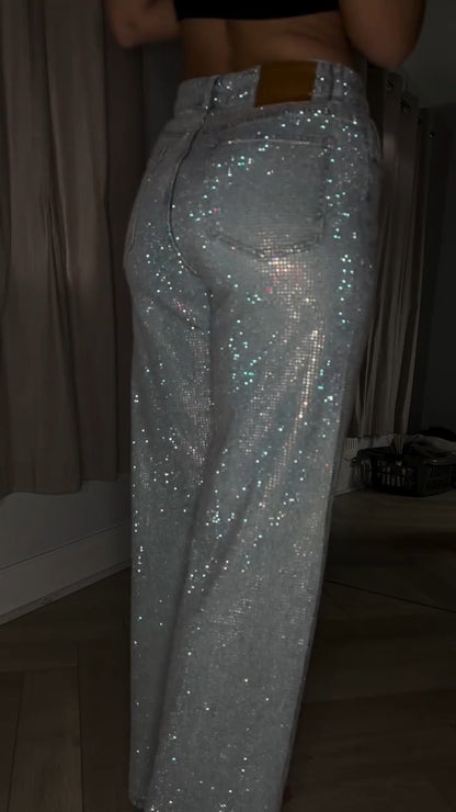 Sparkle Denim Wide-Leg Jeans