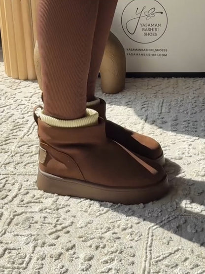 Brown High-Top Slipper Boots