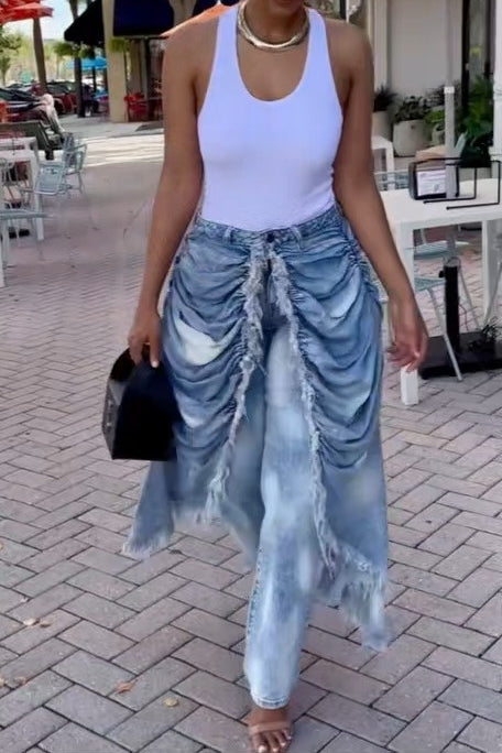 Distressed Patchwork Denim Pants