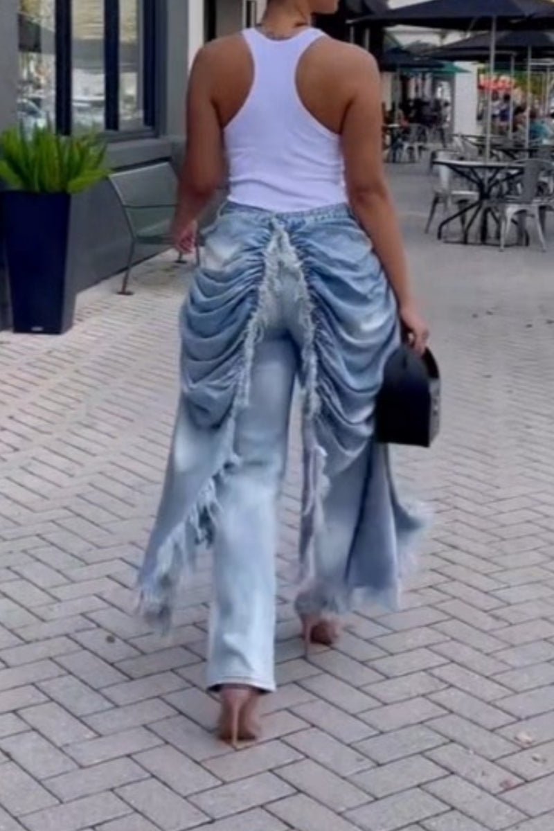 Distressed Patchwork Denim Pants