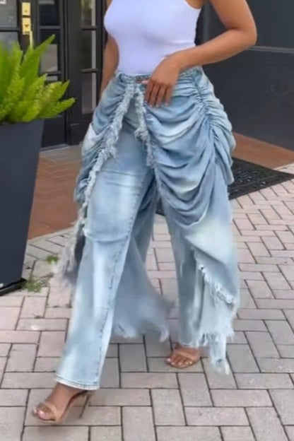 Distressed Patchwork Denim Pants