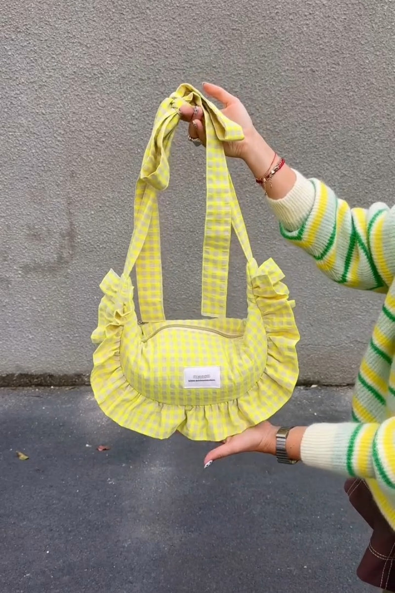 Ruffled Grid Tote Bag