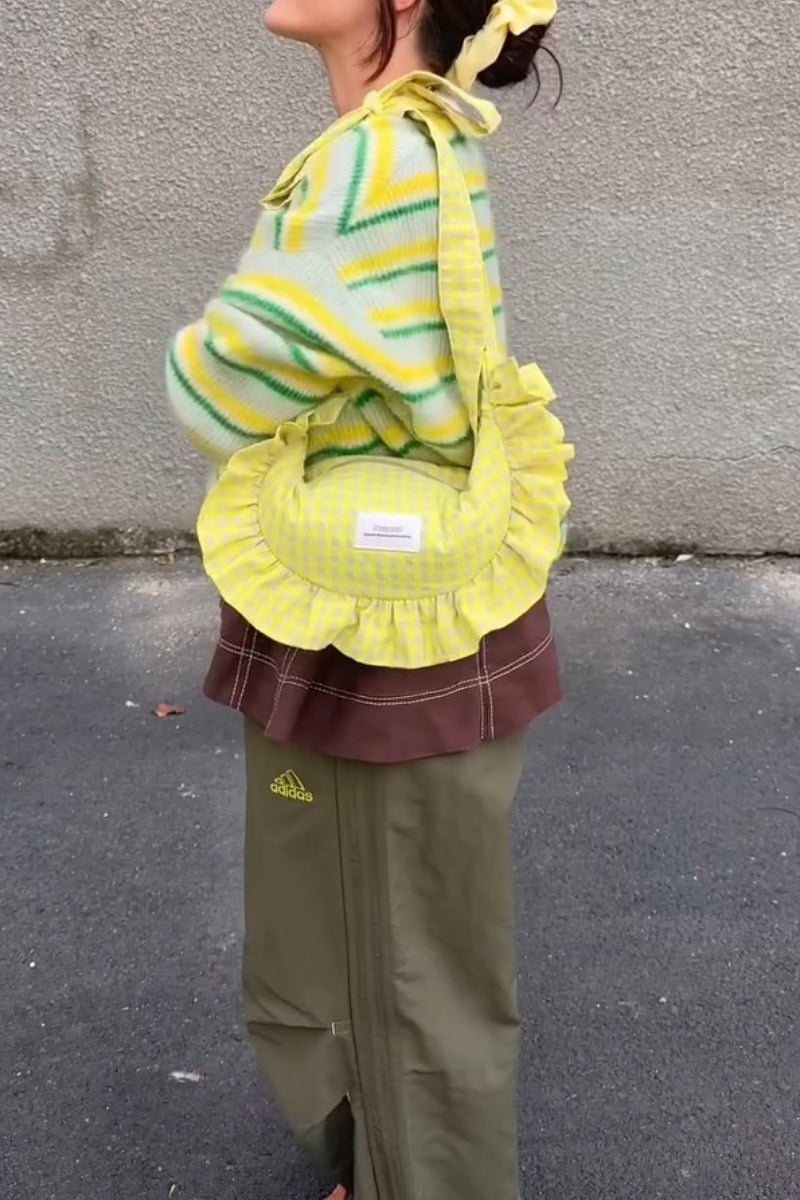 Ruffled Grid Tote Bag