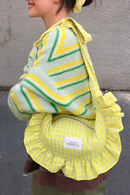 Ruffled Grid Tote Bag