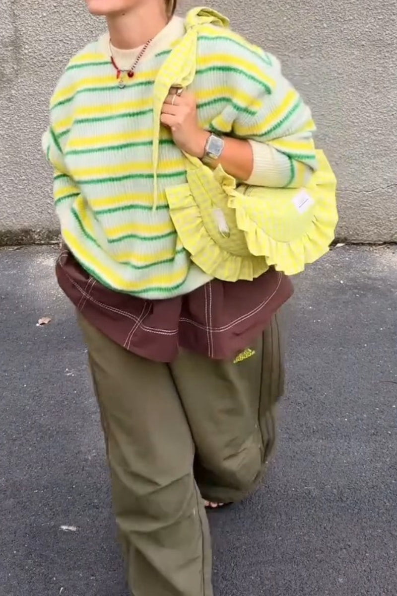 Ruffled Grid Tote Bag