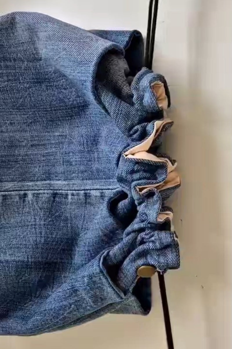 Denim Drawstring Shoulder Bag