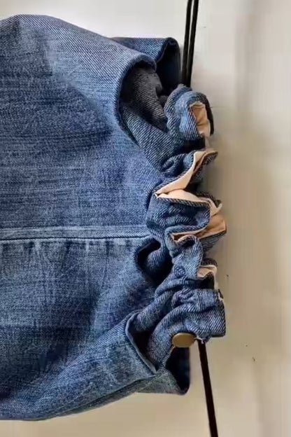Denim Drawstring Shoulder Bag