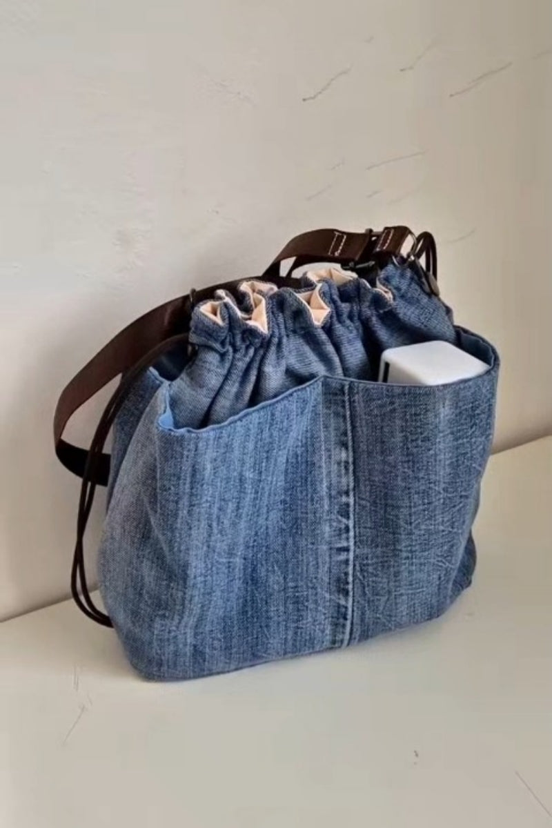 Denim Drawstring Shoulder Bag