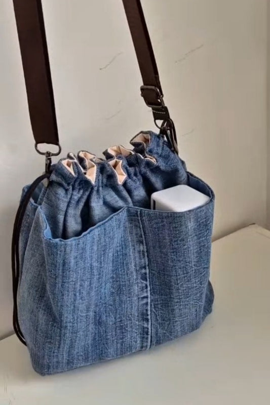 Denim Drawstring Shoulder Bag