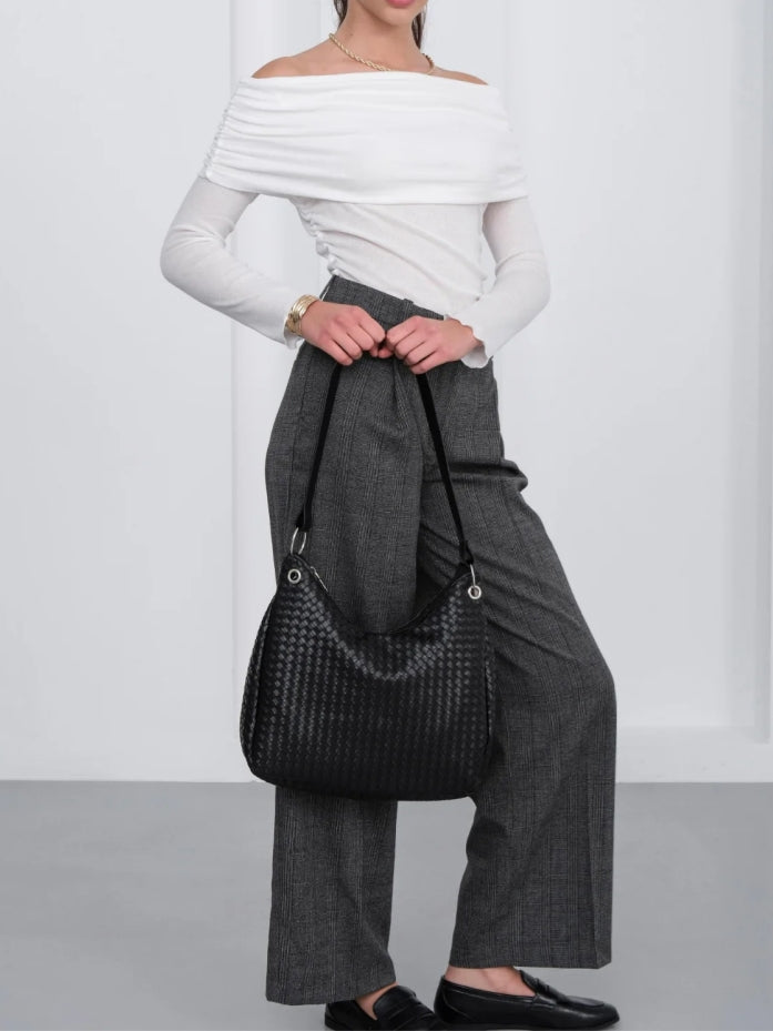 Woven Leather Hobo Shoulder Bag