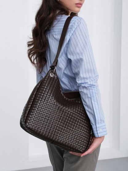 Woven Leather Hobo Shoulder Bag